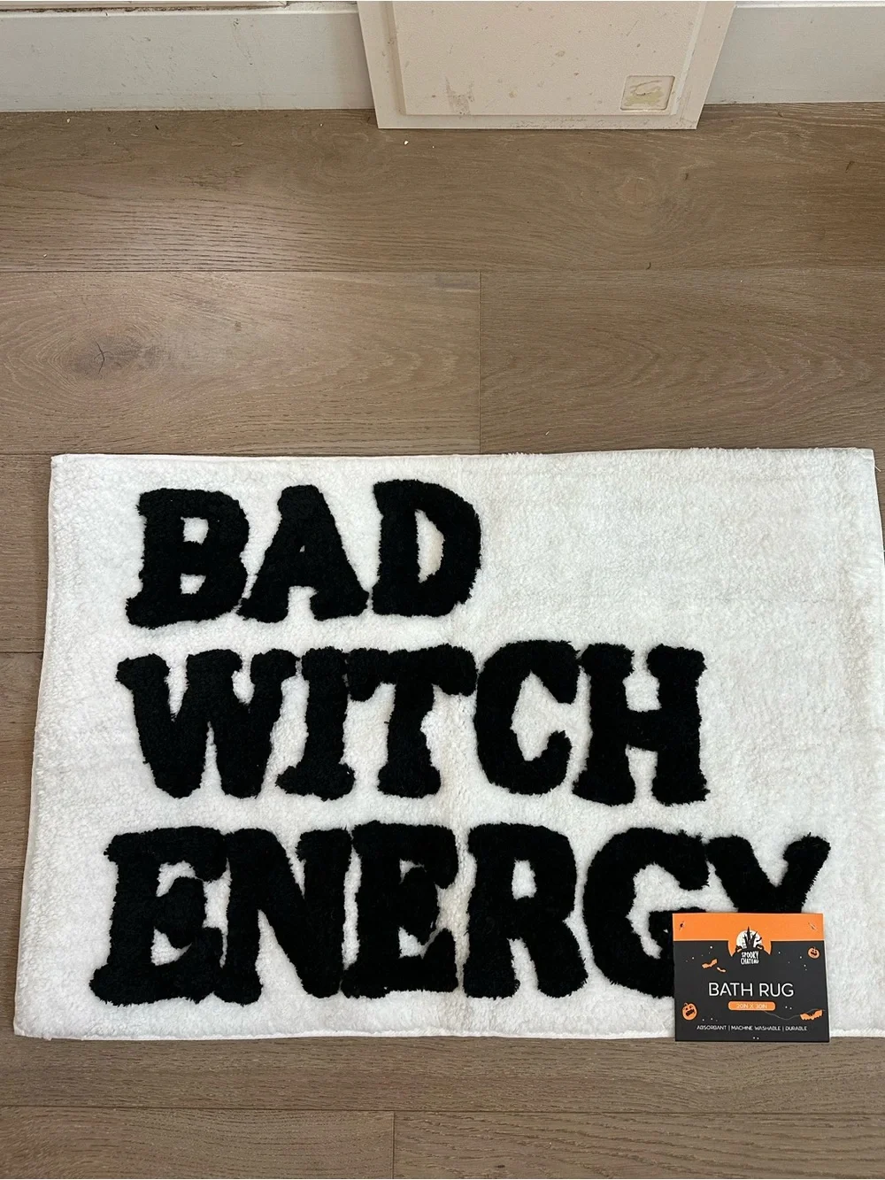 Spooky Chateau Bad Witch Energy Halloween Bath Rug 20x30 Black White NWT